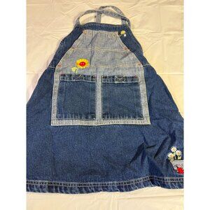 KHQ Denim Overall Jean Dress Floral Accents Girls Size 6X Vintage 6